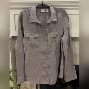 Chico's 1 Taupe Button-Up Longsleeve Blouse